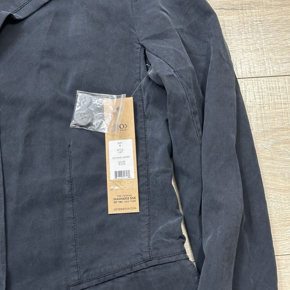 NEW Go Silk $248 Black Go Nano Blazer Jacket Washable Collared Button Up Size 6 - Picture 7 of 12